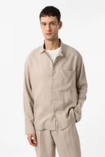 Chemise homme Antioch beige en lin mélangé, coupe décontractée