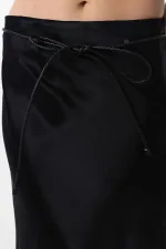 Antioch Siyah Kemerli Saten Uzun Kadın Etek