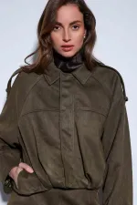 Antioch Haki Süet Görünümlü Bomber Kadın Mont