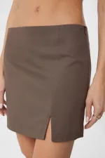 Mini-jupe fendue Antioch Coffee pour femme
