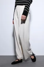 Antioch Ecru Pleated Palazzo Women's Trousers