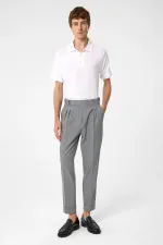 Antioch Dark Grey High-Waisted Pleated Fabric Trousers with Side Buckle