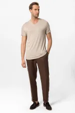 Antioch Açık Bej Basic V Yaka Erkek T-Shirt