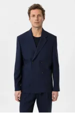 Antioch Lacivert Relax Fit Keten Karışımlı Erkek Blazer Ceket