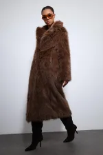 Manteau long en fausse fourrure Antioch Coffee