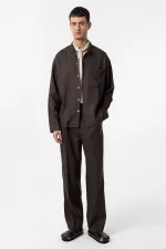 Chemise homme Antioch Coffee en lin mélangé coupe décontractée