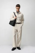 Antioch Taş Lyocell Karışımlı Geniş Yaka Erkek Gömlek
