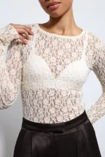 Antioch Ekru Dantel Detaylı Transparan Bluz
