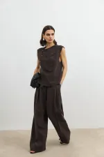 Pantalon large pour femme Antioch en mélange de lyocell marron foncé