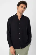 Antioch Black Mandarin Collar Long-Sleeve Men's Shirt