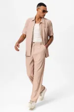 Antioch Beige Corduroy Short-Sleeved Men's Shirt