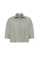 Antioch Haki Crop Dokulu Kadın Gömlek