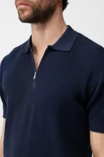 Antioch Lacivert Comfort Slim Fermuarlı Erkek Triko T-Shirt