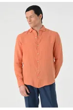 Antioch Salmon Collar Button Detail 100% Linen Men's Shirt