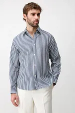 Chemise rayée Antioch bleu marine en mélange lyocell, coupe décontractée, pour homme