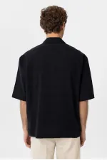 Antioch Black Textured Jacquard Cotton Men's Short-Sleeve Shirt