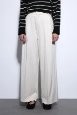 Antioch Ecru Pleated Palazzo Women's Trousers