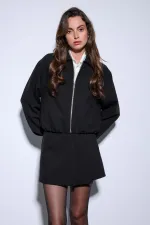 Antioch Black Zip-Up Bomber Jacket for Women