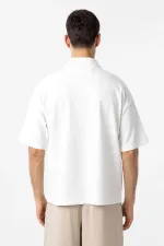 Antioch Ekru Relax Fit Fermuarlı Polo Yaka Erkek T-Shirt