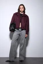 Veste bomber Antioch bordeaux aspect daim pour femme