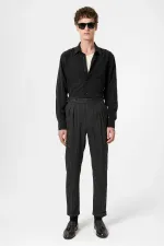 Antioch Black High-Waisted Striped Double-Leg Men's Trousers