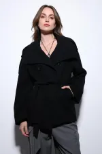 Manteau Antioch noir à col montant et double boutonnage pour femme