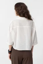 Antioch Beyaz Crop Dokulu Kadın Gömlek