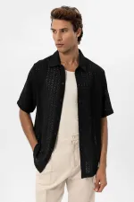 Chemise homme Antioch noire texturée au crochet