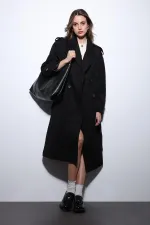 Antioch Black Double-Breasted Belted Women's Trench Coat