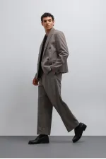 Antioch Kahve Ekoseli Kruvaze Erkek Blazer Ceket