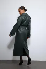 Antioch Haki Dokulu Suni Deri Trençkot