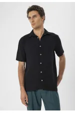 Chemise homme Antioch noire à manches courtes et coupe classique