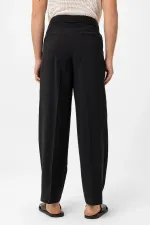 Antioch Black Modal Fabric Relax Fit Belted Men's Trousers