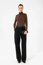 Antioch Black Women's High Waist Straight Fit Pants with Dart Detail