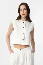 Antioch Beyaz Keten Karışımlı Kadın Yelek