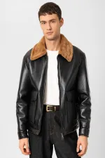 Veste en similicuir Antioch noir/marron avec doublure détaillée