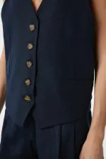 Antioch Navy Blue Linen Blend Women's Tailor Vest