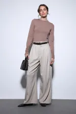Antioch Bej Pileli Palazzo Kadın Pantolon