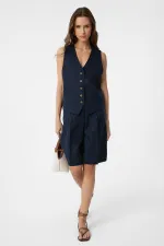 Antioch Navy Blue Linen Blend Women's Tailor Vest