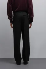 Antioch Black Relax Fit Baggy Pleated Men's Trousers