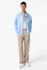 Chemise homme Antioch bleu clair en lin mélangé, coupe décontractée