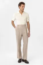 Antioch Beige Linen Blend Men's Baggy Pants