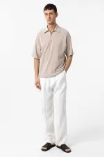 Antioch Bej Relax Fit Fermuarlı Polo Yaka Erkek T-Shirt