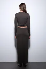 Antioch Kahve Yırtmaç Detaylı Kadın Etek Takım