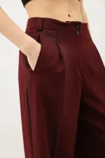 Antioch Burgundy Wide Leg Women's Trousers with Pens Detail