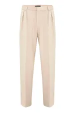 Antioch Bej Yüksek Bel Pileli Relaxed Fit Baggy Erkek Pantolon