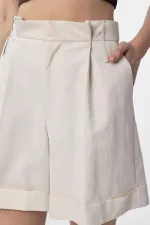 Antioch Taş Yüksek Bel Pensli  Kadın Bermuda Şort