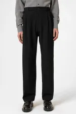 Pantalon Antioch noir à taille haute plissé et coupe décontractée pour homme