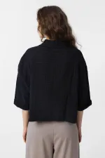 Chemise courte texturée noire Antioch pour femme