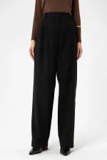Antioch Black Women's High Waist Straight Fit Pants with Dart Detail